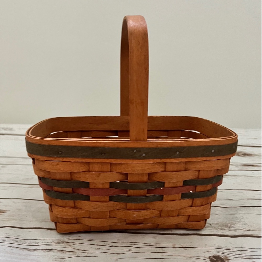 Longaberger Basket Brown Green Red Handwoven Dated 1991 Small 8.5"